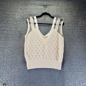 Maeve Sweater Womens One Size Cream Lace Knit V-Neck Lightweight Pullover